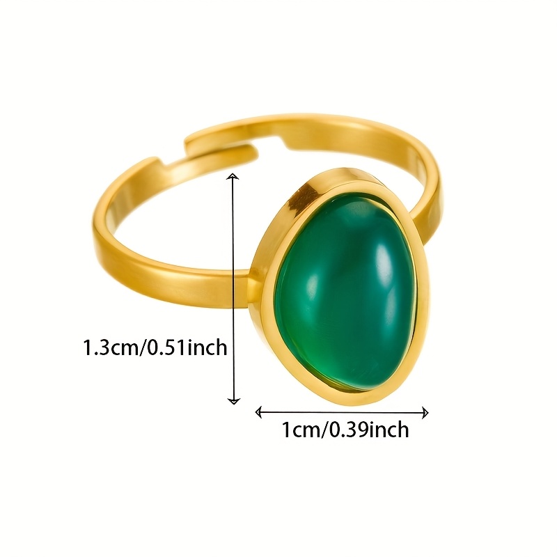 Green Gemstone Stainless Steel Ring - Versatile Women's Jewelry